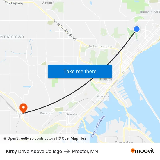 Kirby Drive Above College to Proctor, MN map