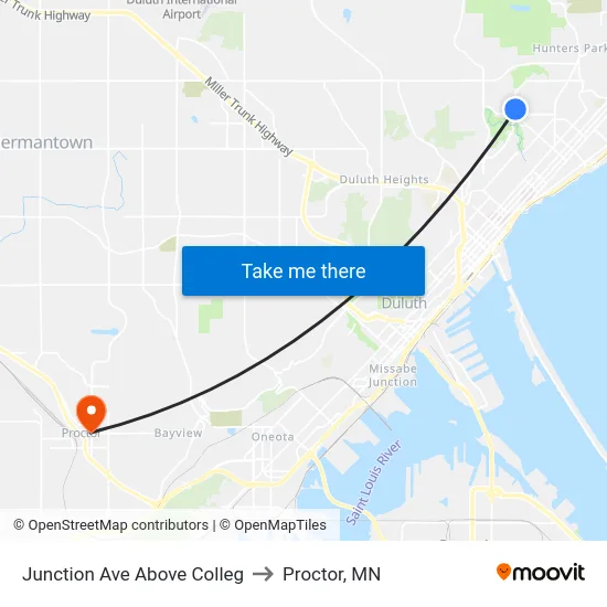 Junction Ave Above Colleg to Proctor, MN map