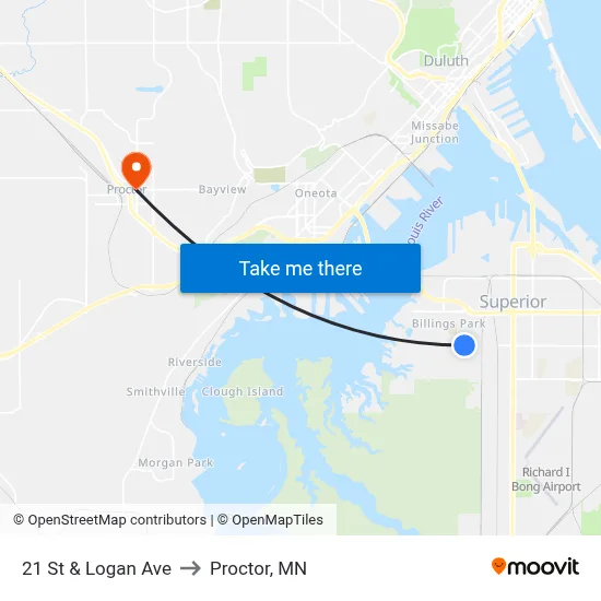 21 St & Logan Ave to Proctor, MN map