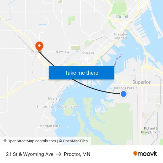 21 St & Wyoming Ave to Proctor, MN map