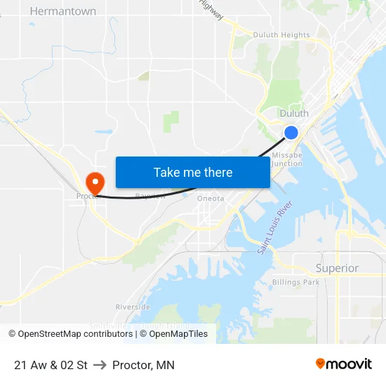 21 Aw & 02 St to Proctor, MN map