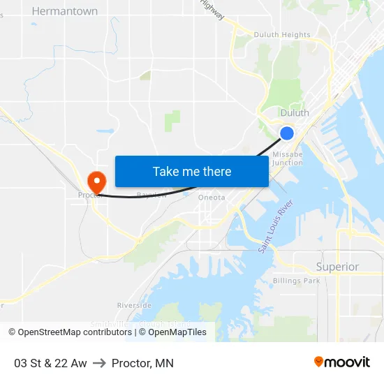 03 St & 22 Aw to Proctor, MN map