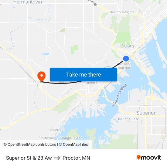 Superior St & 23 Aw to Proctor, MN map