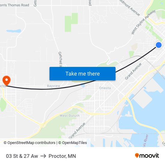 03 St & 27 Aw to Proctor, MN map