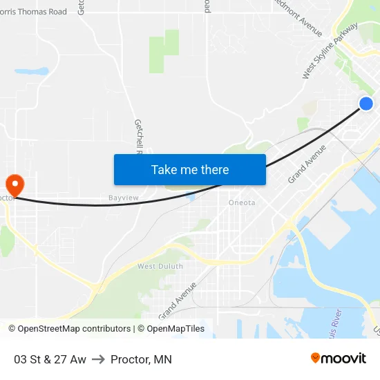 03 St & 27 Aw to Proctor, MN map
