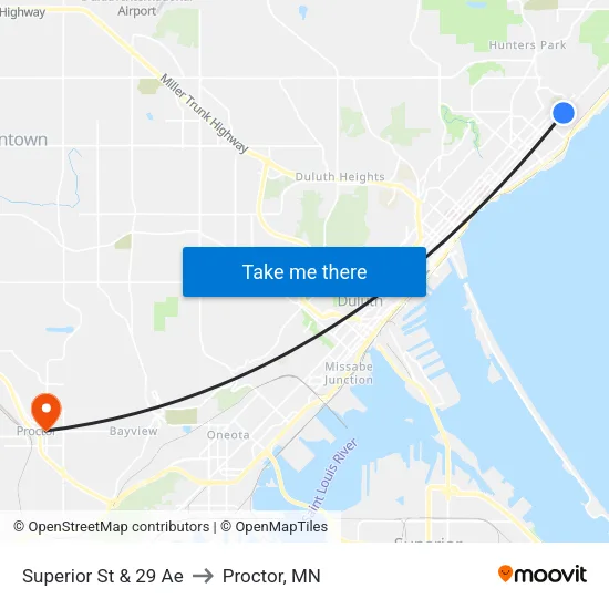 Superior St & 29 Ae to Proctor, MN map