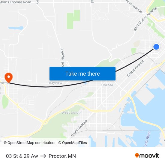 03 St & 29 Aw to Proctor, MN map