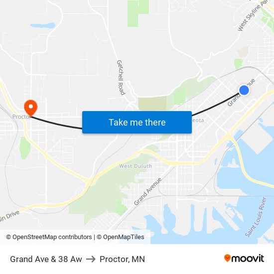 Grand Ave & 38 Aw to Proctor, MN map