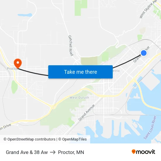Grand Ave & 38 Aw to Proctor, MN map