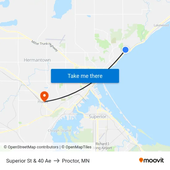 Superior St & 40 Ae to Proctor, MN map