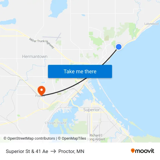 Superior St & 41 Ae to Proctor, MN map