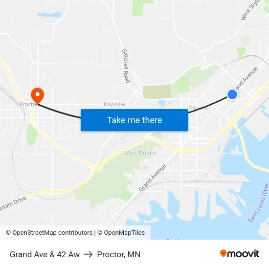 Grand Ave & 42 Aw to Proctor, MN map