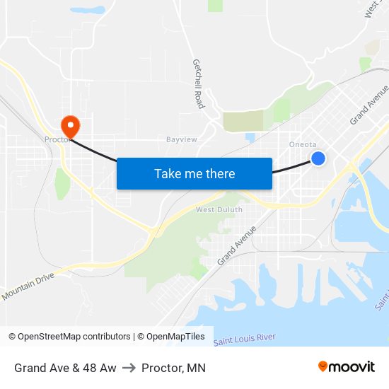 Grand Ave & 48 Aw to Proctor, MN map