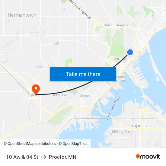 10 Aw & 04 St to Proctor, MN map