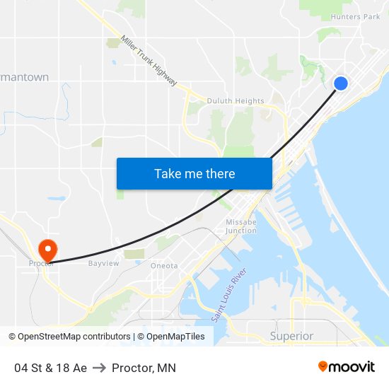 04 St & 18 Ae to Proctor, MN map