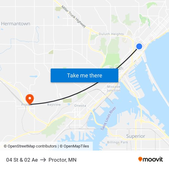 04 St & 02 Ae to Proctor, MN map