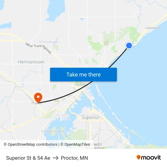 Superior St & 54 Ae to Proctor, MN map