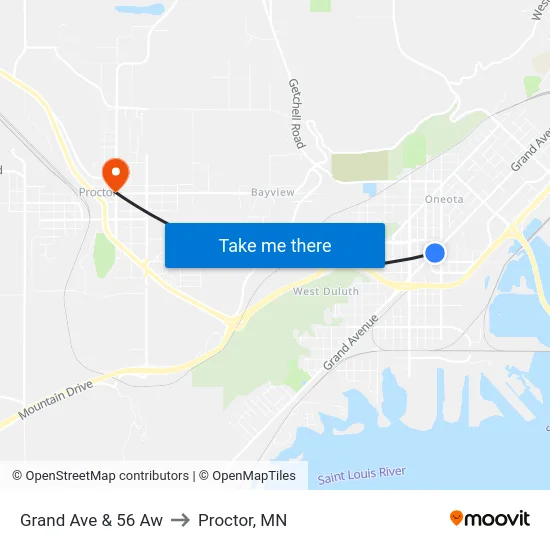 Grand Ave & 56 Aw to Proctor, MN map