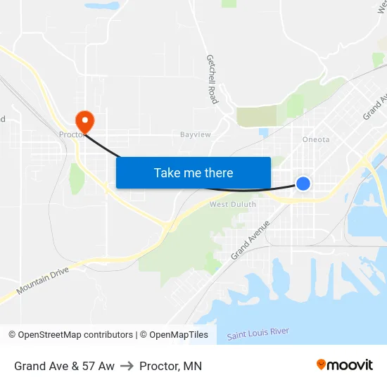 Grand Ave & 57 Aw to Proctor, MN map
