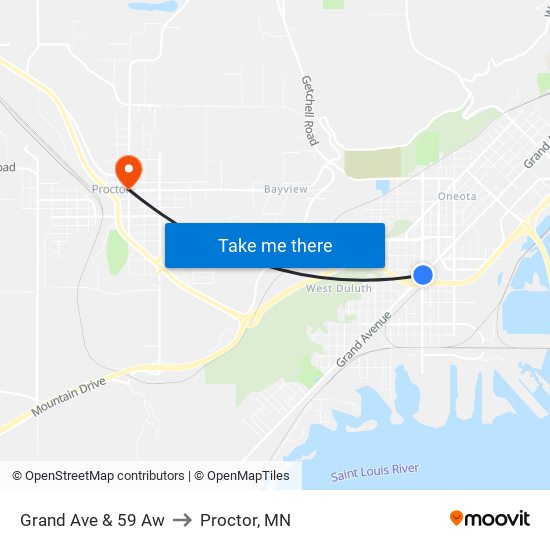 Grand Ave & 59 Aw to Proctor, MN map