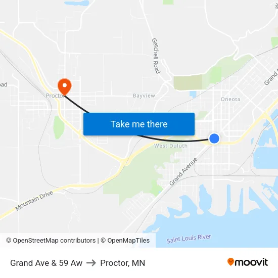 Grand Ave & 59 Aw to Proctor, MN map