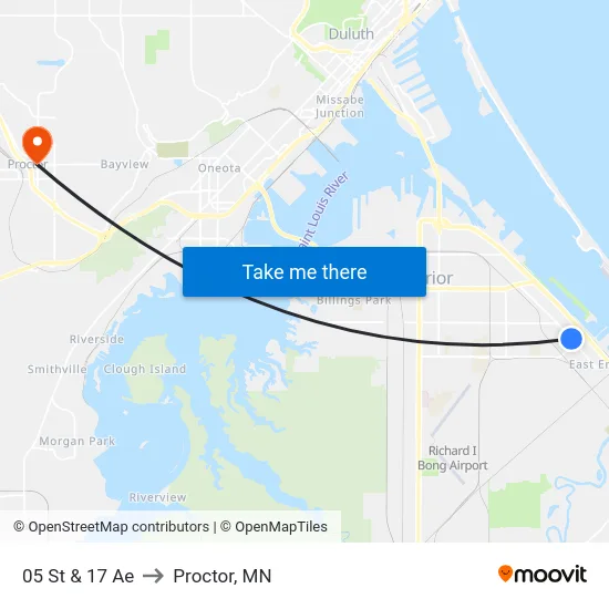05 St & 17 Ae to Proctor, MN map