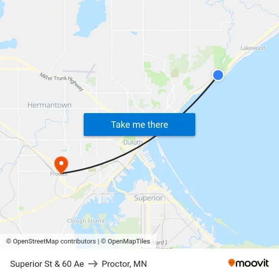 Superior St & 60 Ae to Proctor, MN map