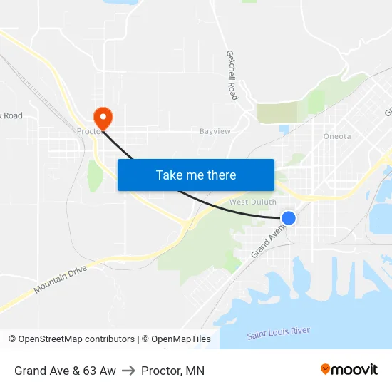 Grand Ave & 63 Aw to Proctor, MN map