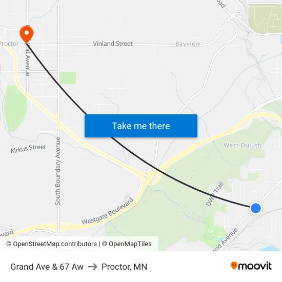 Grand Ave & 67 Aw to Proctor, MN map