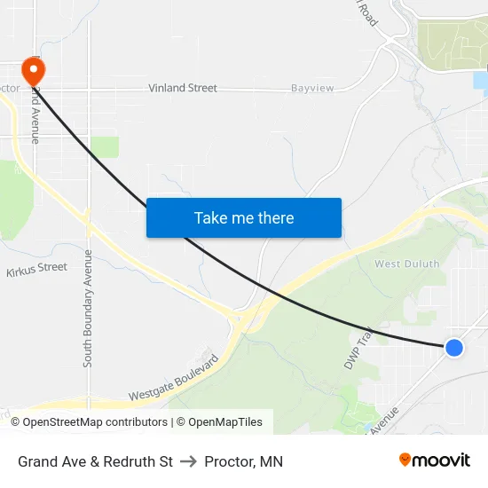 Grand Ave & Redruth St to Proctor, MN map