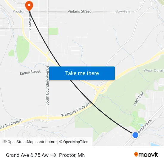 Grand Ave & 75 Aw to Proctor, MN map