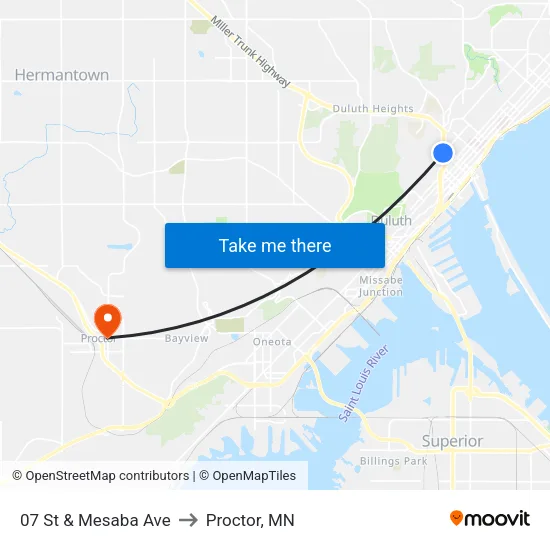 07 St & Mesaba Ave to Proctor, MN map