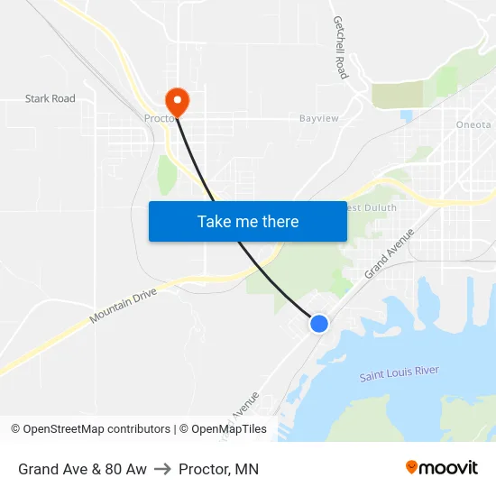 Grand Ave & 80 Aw to Proctor, MN map