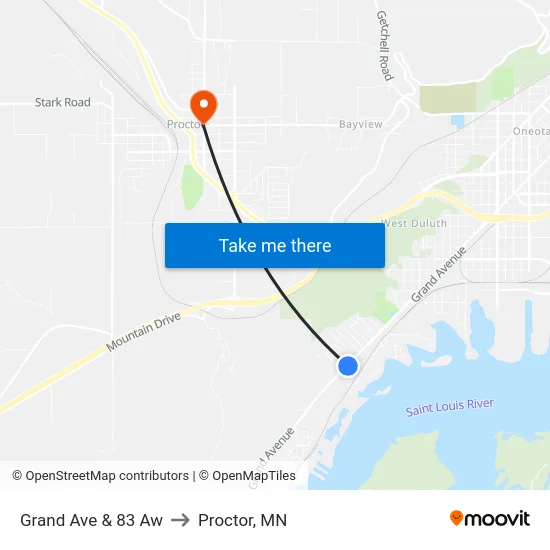Grand Ave & 83 Aw to Proctor, MN map