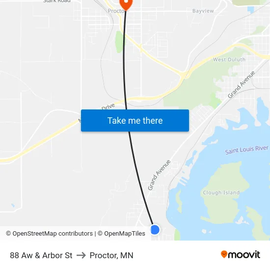88 Aw & Arbor St to Proctor, MN map