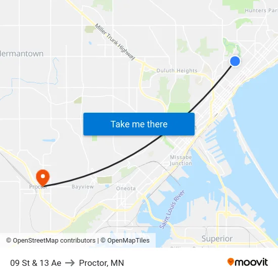 09 St & 13 Ae to Proctor, MN map