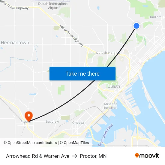 Arrowhead Rd & Warren Ave to Proctor, MN map