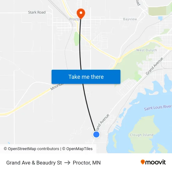 Grand Ave & Beaudry St to Proctor, MN map