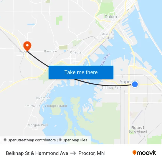 Belknap St & Hammond Ave to Proctor, MN map