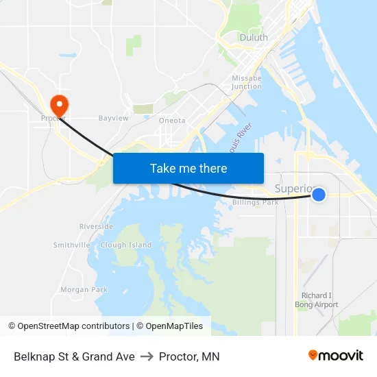 Belknap St & Grand Ave to Proctor, MN map