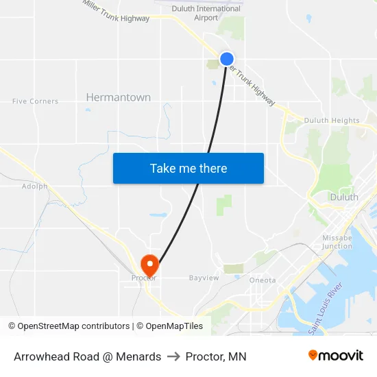 Arrowhead Road @ Menards to Proctor, MN map