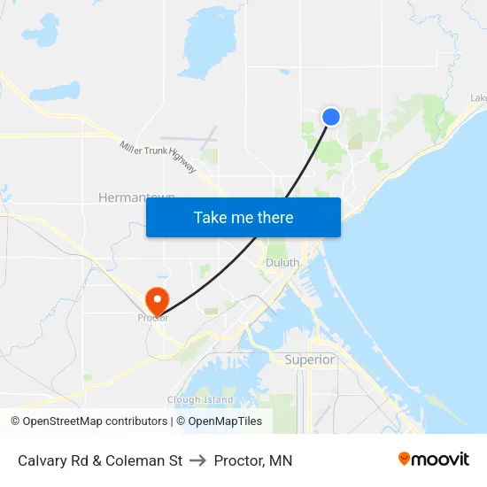 Calvary Rd & Coleman St to Proctor, MN map