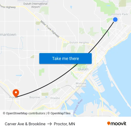 Carver Ave & Brookline to Proctor, MN map