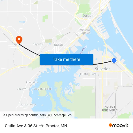 Catlin Ave & 06 St to Proctor, MN map