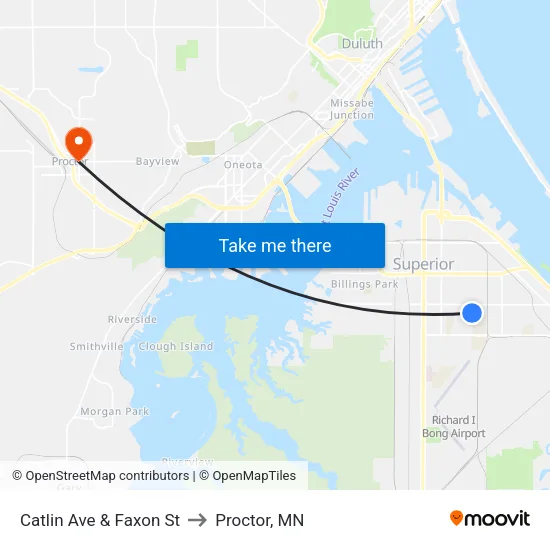 Catlin Ave & Faxon St to Proctor, MN map