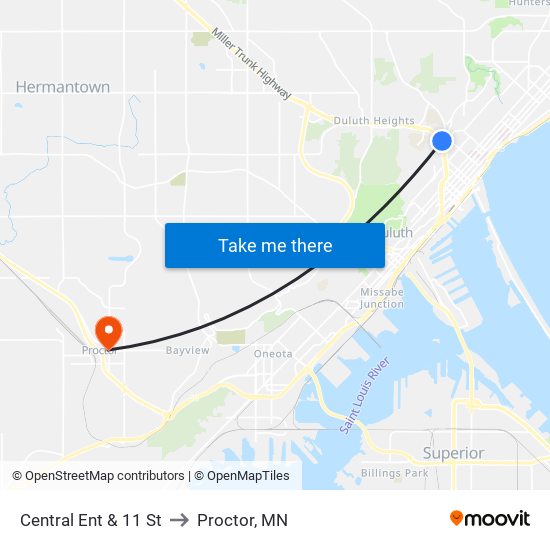 Central Ent & 11 St to Proctor, MN map