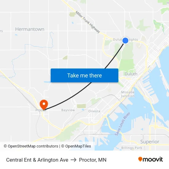 Central Ent & Arlington Ave to Proctor, MN map
