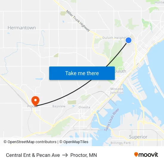 Central Ent & Pecan Ave to Proctor, MN map