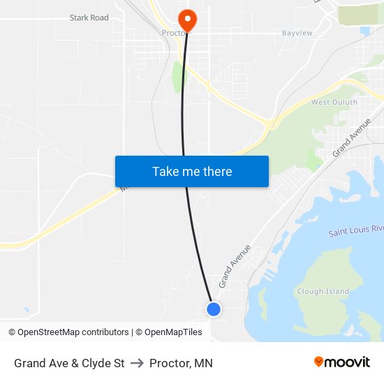 Grand Ave & Clyde St to Proctor, MN map