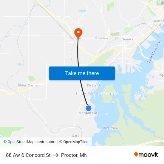 88 Aw & Concord St to Proctor, MN map